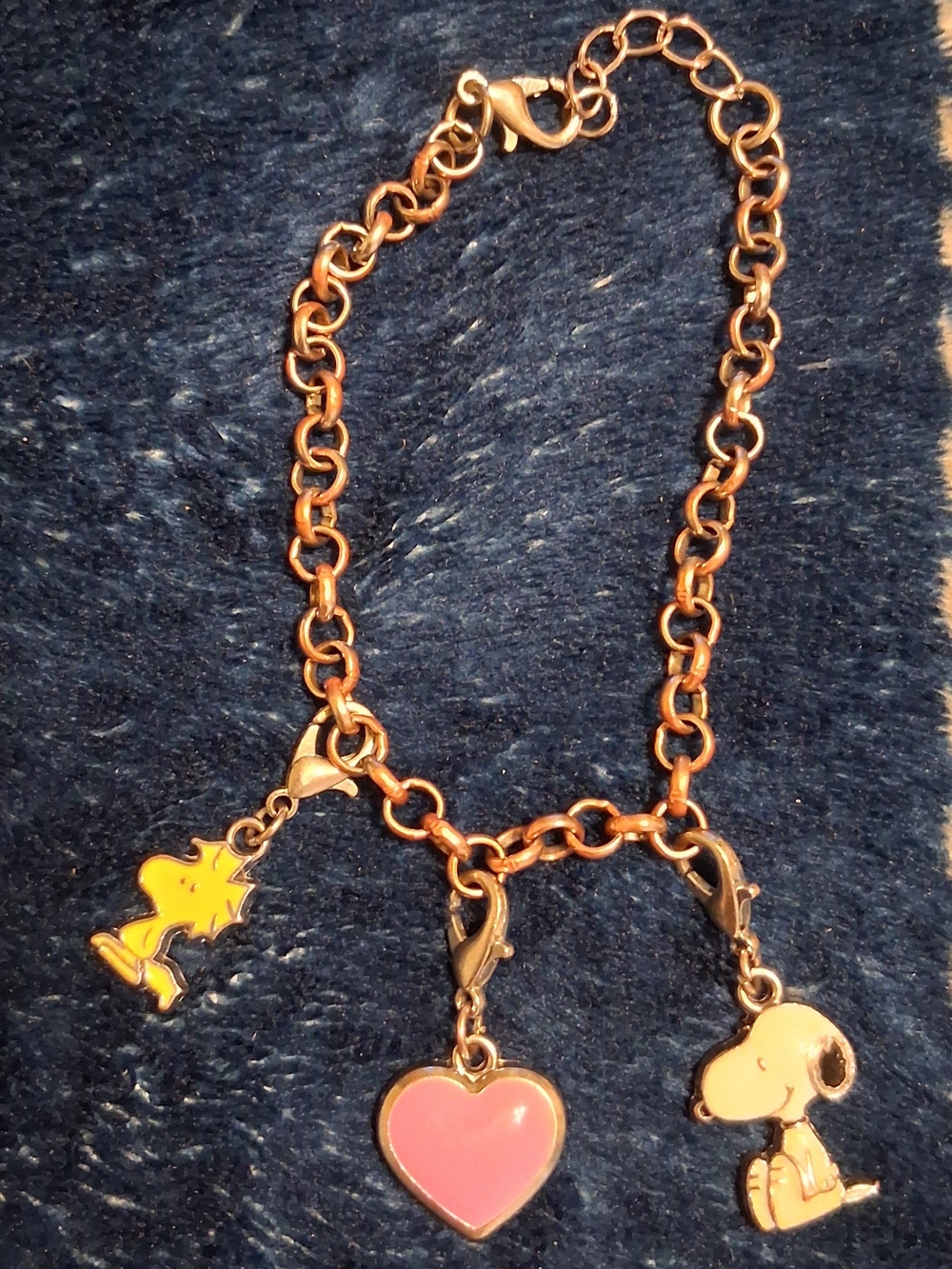 Gold-Tone Women’s Charm Bracelet with Pink Heart & Character Pendants
